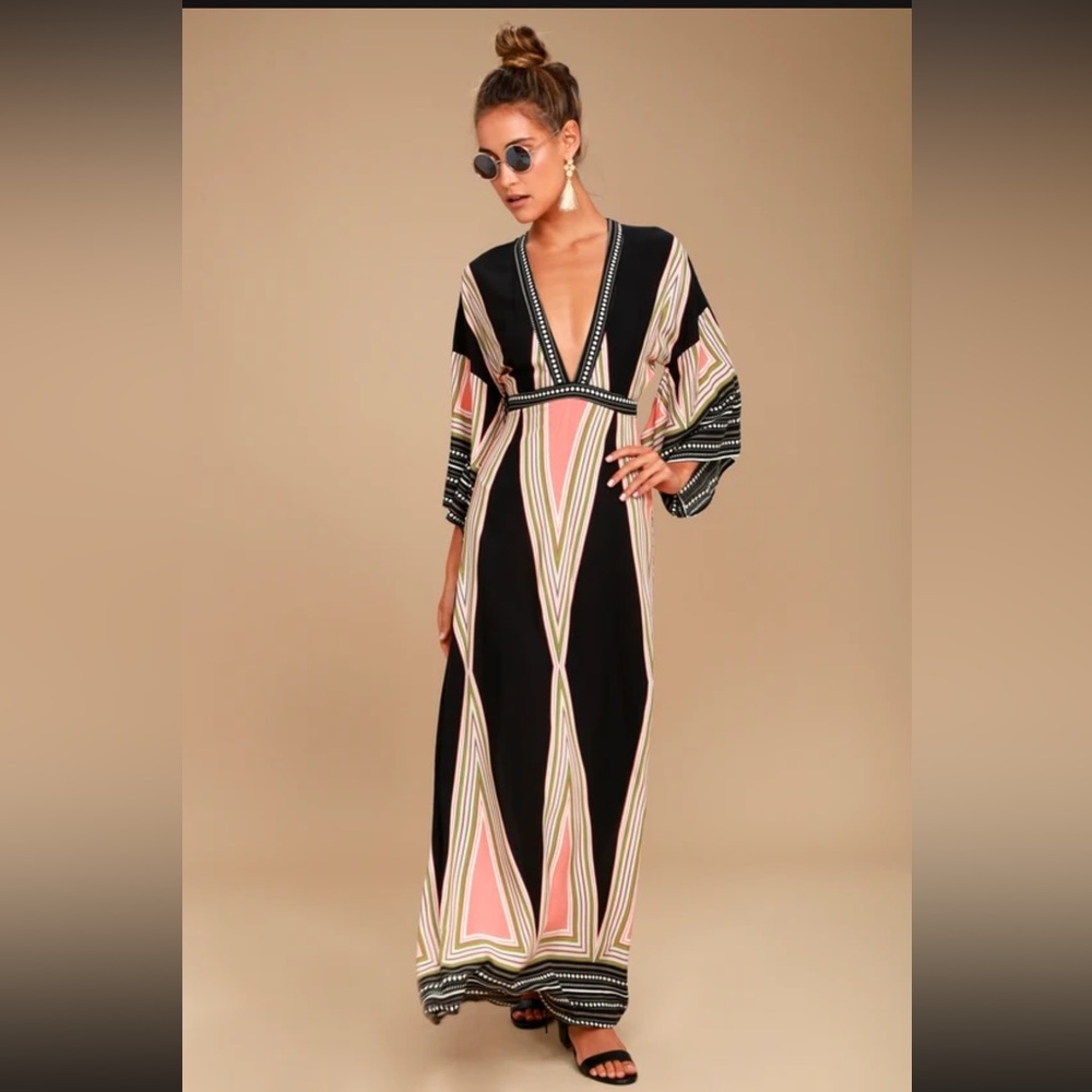 Lulus Montecito Black Print Maxi Dress